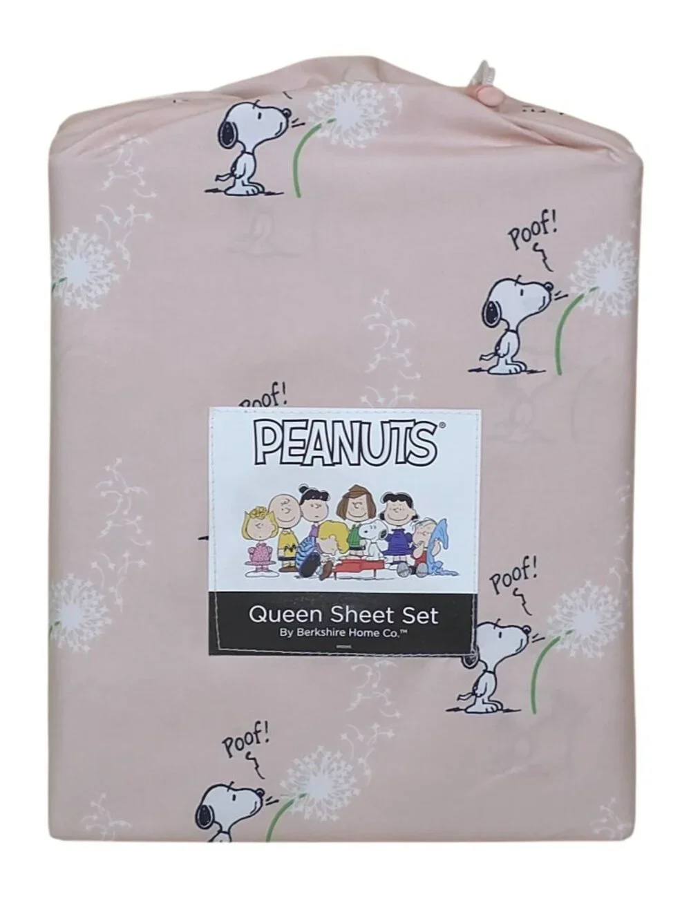 Peanuts Snoopy Queen Sheet Set By Berkshire Pale Pink with Dandelion & Poof